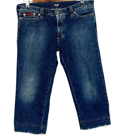 D&G Dolce & Gabbana Womens Denim Capri Jeans With Lace Accent Size 32 waist - Picture 1 of 12